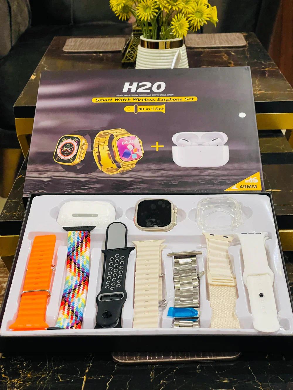 H20 Smart Watch + Free Wireless Earphone Set | 10 in 1 Set (PREMIUM QUALITY) With 1 Year Warranty