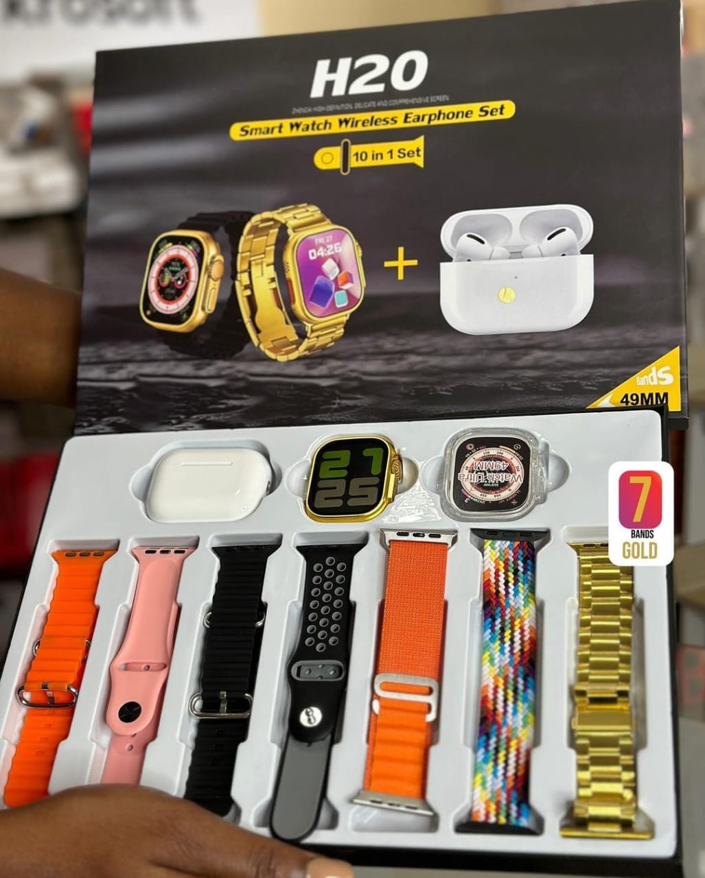 H20 Smart Watch + Free Wireless Earphone Set | 10 in 1 Set (PREMIUM QUALITY) With 1 Year Warranty